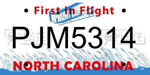 PJM5314 North Carolina License Plate