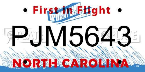 PJM5643 North Carolina License Plate