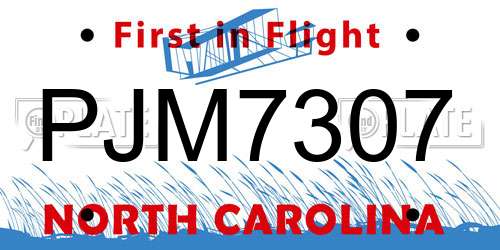 PJM7307 North Carolina License Plate