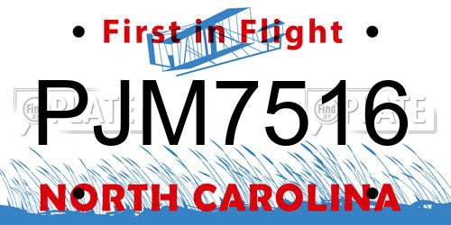 PJM7516 North Carolina License Plate