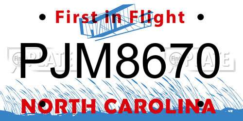 PJM8670 North Carolina License Plate