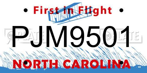 PJM9501 North Carolina License Plate
