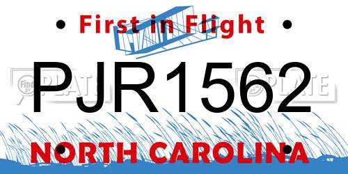 PJR1562 North Carolina License Plate