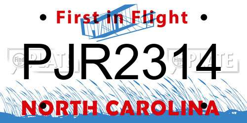 PJR2314 North Carolina License Plate