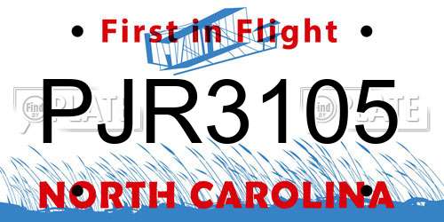 PJR3105 North Carolina License Plate