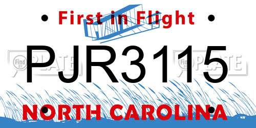 PJR3115 North Carolina License Plate