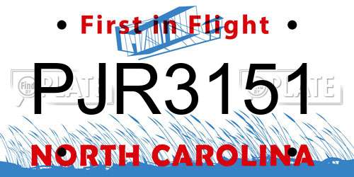 PJR3151 North Carolina License Plate