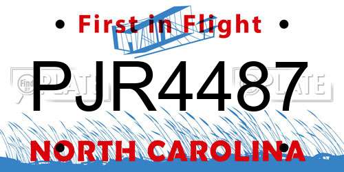 PJR4487 North Carolina License Plate