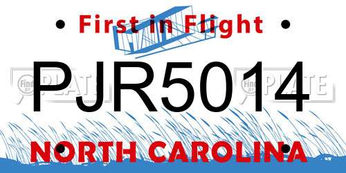 PJR5014 North Carolina License Plate
