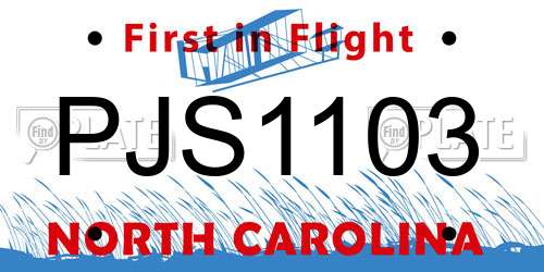 PJS1103 North Carolina License Plate