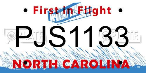 PJS1133 North Carolina License Plate