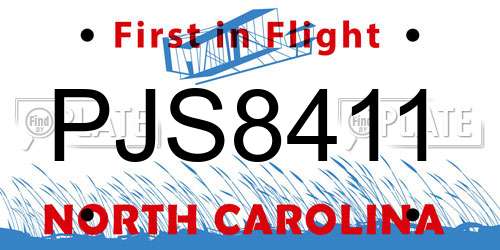PJS8411 North Carolina License Plate