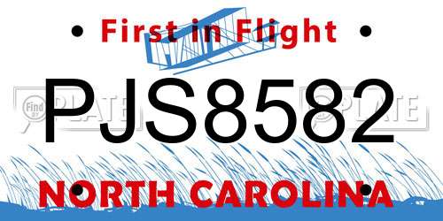 PJS8582 North Carolina License Plate