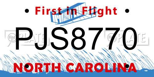 PJS8770 North Carolina License Plate