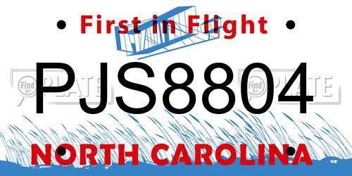 PJS8804 North Carolina License Plate