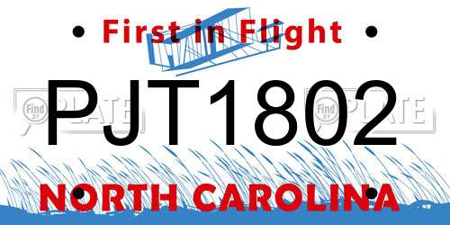 PJT1802 North Carolina License Plate
