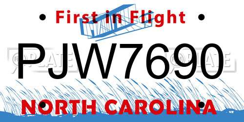 PJW7690 North Carolina License Plate