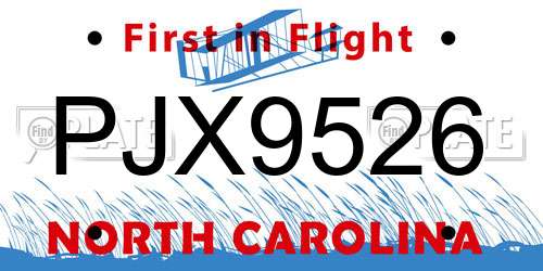 PJX9526 North Carolina License Plate