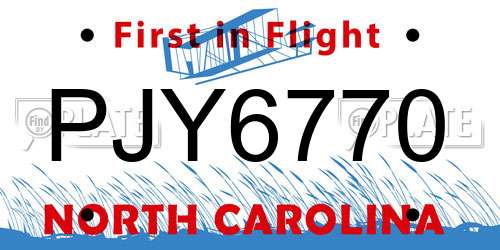PJY6770 North Carolina License Plate