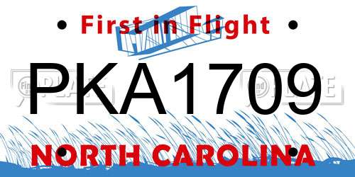 PKA1709 North Carolina License Plate