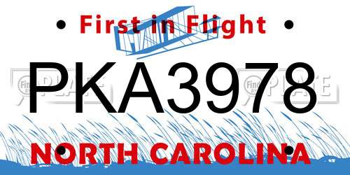 PKA3978 North Carolina License Plate
