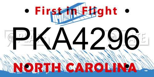 PKA4296 North Carolina License Plate