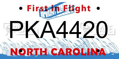 PKA4420 North Carolina License Plate