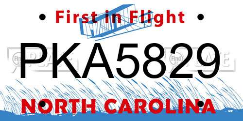 PKA5829 North Carolina License Plate