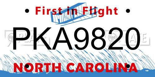 PKA9820 North Carolina License Plate