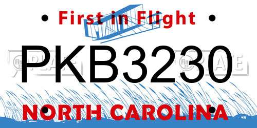 PKB3230 North Carolina License Plate
