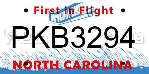 PKB3294 North Carolina License Plate