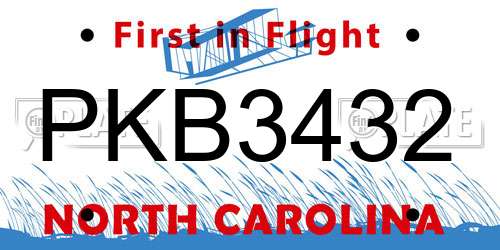 PKB3432 North Carolina License Plate