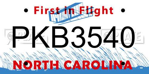 PKB3540 North Carolina License Plate