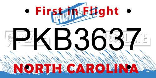 PKB3637 North Carolina License Plate