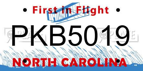 PKB5019 North Carolina License Plate