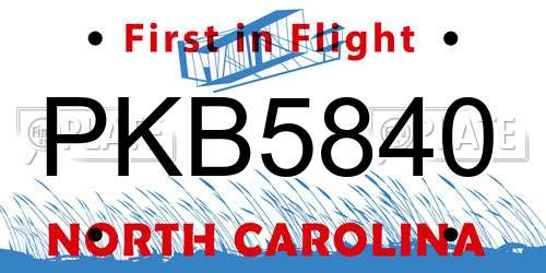 PKB5840 North Carolina License Plate