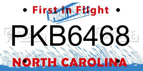 PKB6468 North Carolina License Plate