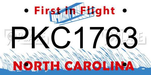 PKC1763 North Carolina License Plate