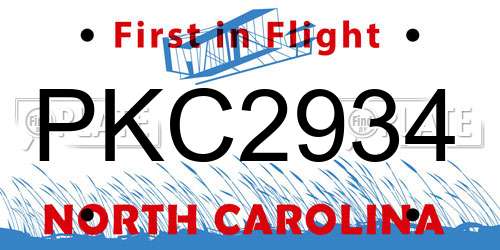 PKC2934 North Carolina License Plate