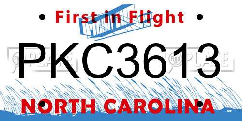 PKC3613 North Carolina License Plate