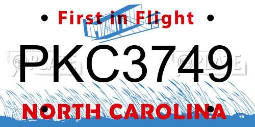 PKC3749 North Carolina License Plate