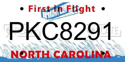 PKC8291 North Carolina License Plate