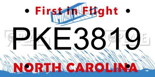 PKE3819 North Carolina License Plate