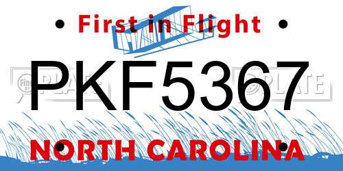 PKF5367 North Carolina License Plate