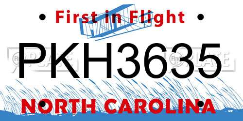 PKH3635 North Carolina License Plate