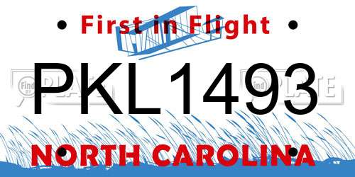 PKL1493 North Carolina License Plate