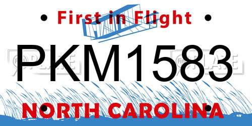 PKM1583 North Carolina License Plate