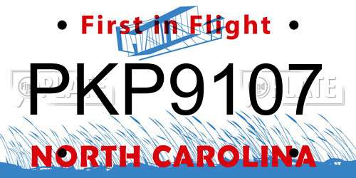 PKP9107 North Carolina License Plate