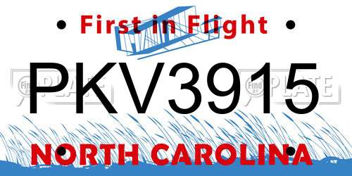 PKV3915 North Carolina License Plate