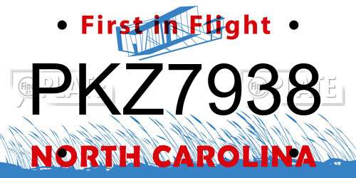 PKZ7938 North Carolina License Plate